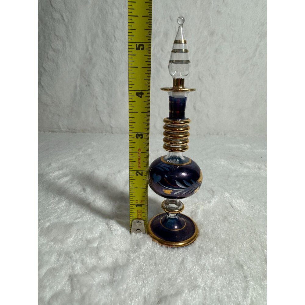 Handcrafted Egyptian Glass Perfume Bottle With Gold Accents Dark Blue & Gold - Picture 6 of 8